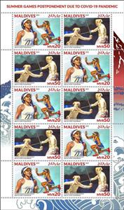 Mini Sheet, Summer Games Postponement due to Covid-19 Pandemic, Maldives,  , Fencing, Olympic Games, Sports, Tennis