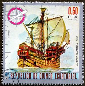 Stamp, Flemish Carrack (1450), Equatorial Guinea,  , Ships, Sailing Ships