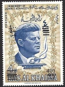 Stamp, Eternal Flame at John F. Kennedy’s Gravesite, surcharged, Ras al Khaimah,  , Famous People, Fire and Flames, Heads of State