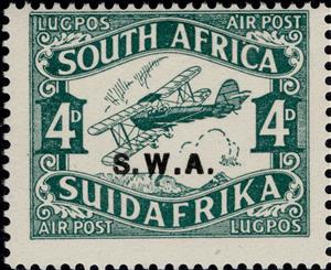 Stamp, Biplane in flight, South-West Africa,  , Aircraft, Aviation