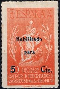 Stamp, Colegio Huerfanos Correos Senora Nuestra Pilar Habilitado 5, Spain, Civil War,  , Charity, Statues