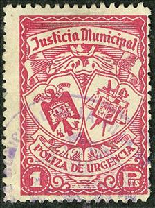 Stamp, Justicia Municipal Polizia de Urgencia, Spain, Civil War,  , Coats of Arms