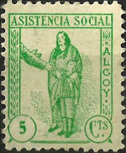 Stamp, Asistencia Social Alcoy, Spain, Civil War,  , Charity, Families