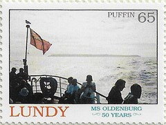 Stamp, MS Oldenburg leaving Lundy, United Kingdom- Private Mail Stamps,  , Ships