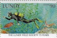 Stamp, The Lundy Field Society 75 Years, United Kingdom- Private Mail Stamps,  , Anniversaries and Jubilees, Diving (Scuba-Snorkelling), Sea Life, Seals (Animals)