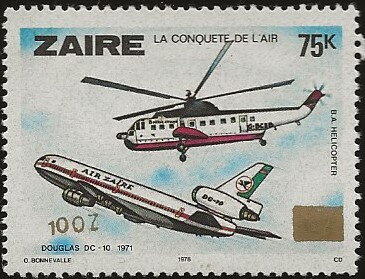 Stamp, B.A. Helicopter and Air Zaire Douglas DC-10, Zaire,  , Aircraft, Airlines, Aviation, Helicopters