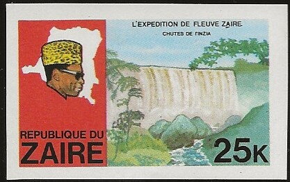 Stamp, Waterfalls of Inzia, Zaire,  , Dictators, Expeditions, Heads of State, Landscapes, Maps, Politicians, Rivers, Waterfalls