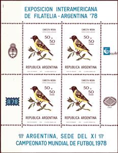 Mini Sheet, Hooded Siskin (Spinus magellanicus), Argentina,  , Animals (Fauna), Birds, Philatelic Exhibitions, Philately