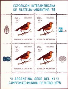 Mini Sheet, Saffron-crowled Blackbird (Xanthopsar flavus), Argentina,  , Animals (Fauna), Birds, Philatelic Exhibitions, Philately