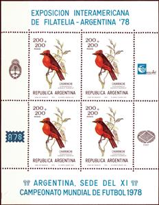 Mini Sheet, Vermilion Flycatcher (Pyrocephalus rubinus rubiinus), Argentina,  , Animals (Fauna), Birds, Philatelic Exhibitions, Philately