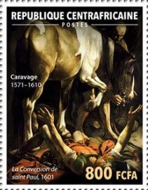 Stamp, "The Conversion of Saint Paul", 1601, Central African Republic,  , Art, Paintings