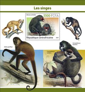Souvenir Sheet, Macaca arctoides, Central African Republic,  , Animals (Fauna), Mammals, Monkeys