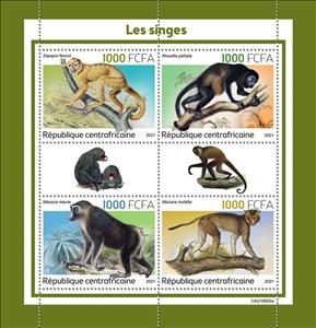 Mini Sheet, Macaca mulatta, Central African Republic,  , Animals (Fauna), Mammals, Monkeys