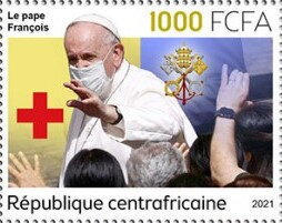 Stamp, Pope Francis urges to get vaccinated against Covid-19, Central African Republic,  , Popes