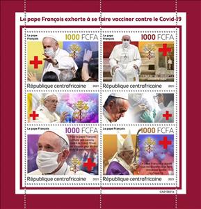 Mini Sheet, Pope Francis urges to get vaccinated against Covid-19, Central African Republic,  