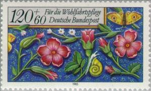 Stamp, Flowers, Snail and Butterfly, Germany, Federal Republic,  , Flowers, Miniatures, Butterflies, Plants (Flora)
