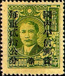 Stamp, Dr. Sun Yat-sen and Plum Blossoms, China - Provincial Issues- Szechuan (Sichuan),  , Famous People, Freedom Fighters, Heads of State, Men, Physicians, Politicians