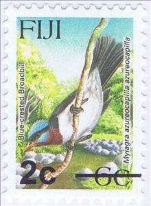 Stamp, Blue-crested Flycatcher (Myiagra azureocapilla), Fiji,  , Animals (Fauna), Birds