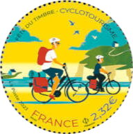 Stamp, Cyclotourism, France,  , Bicycles, Round Stamps, Tourism