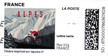 Stamp, Alpes. Redesign without Laposte logo, France,  , Bicycles, Cycling, Landscapes, Mountains