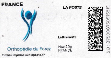 Stamp, Orthopedie du Forez. Redesign without Laposte logo, France,  , Healthcare, Logos