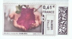 Stamp, Petunia flower in hands, France,  , Flowers, Hands