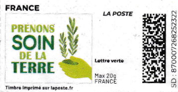 Stamp, Take Care of of Earth. Prenons Soin de la Terre. Redesign, France,  , Environment Protection, Hands, Plants (Flora)
