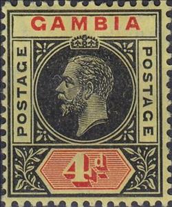 Stamp, Issue of 1912-1922, Gambia,  , Crowns and Coronets, Famous People, Heads of State, Kings, Men, Royalty