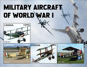 Mini Sheet, Military Aircraft of World War I, Ghana,  , Aircraft, First World War