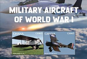 Souvenir Sheet, Military Aircraft of World War I, Ghana,  , Aircraft, First World War