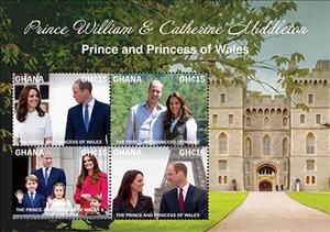 Mini Sheet, Prince William and Catherine Middleton, Ghana,  , Princes, Princesses, Royalty