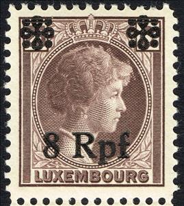 Stamp, surcharge on Luxembourg Stamp, Luxembourg, German Occupation In WWII,  , Crowns and Coronets, Duchess, Famous People, Heads of State, Royalty, Women