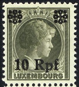 Stamp, surcharge on Luxembourg Stamp, Luxembourg, German Occupation In WWII,  , Crowns and Coronets, Duchess, Famous People, Heads of State, Royalty, Women