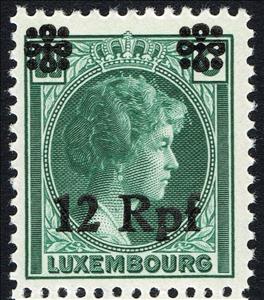 Stamp, surcharge on Luxembourg Stamp, Luxembourg, German Occupation In WWII,  , Crowns and Coronets, Duchess, Famous People, Heads of State, Royalty, Women