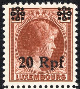 Stamp, surcharge on Luxembourg Stamp, Luxembourg, German Occupation In WWII,  , Crowns and Coronets, Duchess, Famous People, Heads of State, Royalty, Women