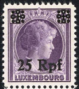 Stamp, surcharge on Luxembourg Stamp, Luxembourg, German Occupation In WWII,  , Crowns and Coronets, Duchess, Famous People, Heads of State, Royalty, Women