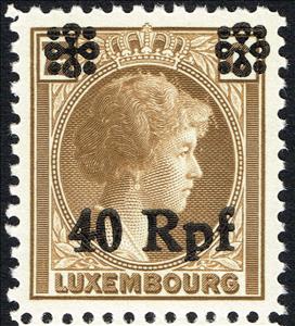 Stamp, surcharge on Luxembourg Stamp, Luxembourg, German Occupation In WWII,  , Crowns and Coronets, Duchess, Famous People, Heads of State, Royalty, Women