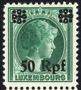Stamp, surcharge on Luxembourg Stamp, Luxembourg, German Occupation In WWII,  , Crowns and Coronets, Duchess, Famous People, Heads of State, Royalty, Women
