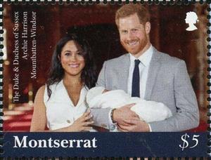 Stamp, Archie Harrison Mountbatten-Windsor with His Parents, Montserrat,  , Princes, Princesses, Royalty