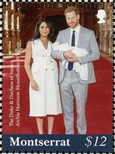 Stamp, Archie Harrison Mountbatten-Windsor with His Parents, Montserrat,  , Princes, Princesses, Royalty