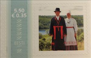 Stamp with Attached Label, Mulgi rahvariietes paar, Personalized and Private Mail Stamps,  , Folklore, Men, Women