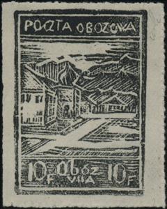 Stamp, Southern View of the Camp to the Bavarian Alps - Reprint, Poland, German Occupation In WWII,  , Buildings, Mountains