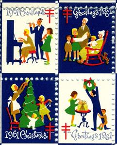 Se-tenant, 1961 Christmas Seal Set of 4, United States of America,  , Charity, Christmas, Tuberculosis / TBC