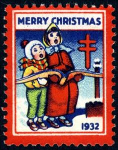 Stamp, Merry Christmas 1932 American Lung Association, United States of America,  , Charity, Christmas, Singers, Tuberculosis / TBC, Winter