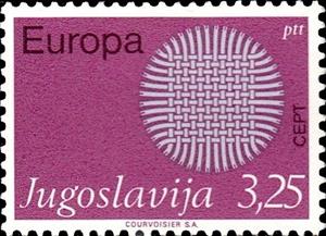 Stamp, Flaming sun, Yugoslavia,  , C.E.P.T. / Europe, Postal Services, Postal Unions, Stylized Objects, Sun