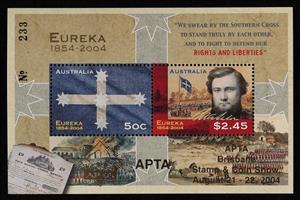 Souvenir Sheet, APTA Brisbane on Eureka souvenir sheet, Australia,  , Anniversaries and Jubilees, Battle, Famous People, Flags, Horses, Politicians, Uprising