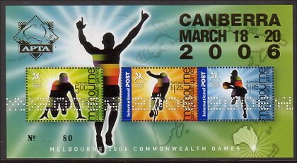 APTA Canberra on Melbourne Commonwealth Games souvenir sheet