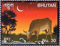 Stamp, Ox, Bhutan,  , Chinese New Year, Chinese Zodiac