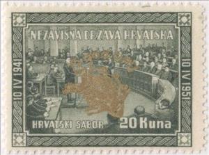 Stamp, Overprint UPU, Croatia,  