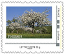 Stamp, Apple trees in blossom. Pommiers, France,  , Flowers, Spring, Trees